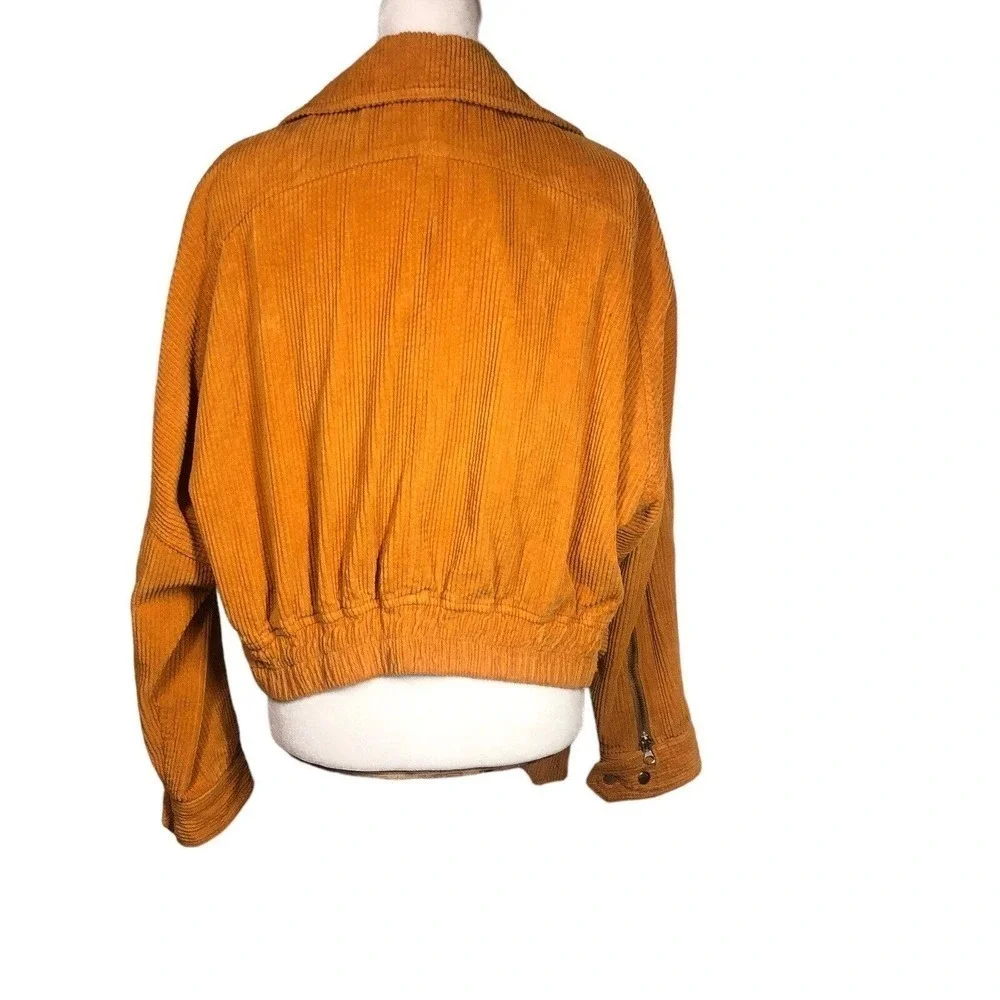 Free People Jacket‎ Womens M Orange Slouchy Dolman Moto Corduroy Lagenlook Y2K